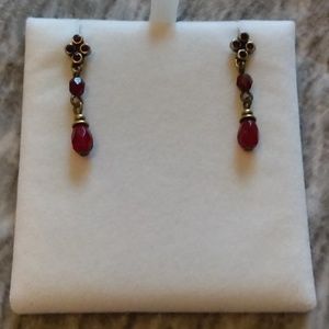 Red rhinestone dangle earrings